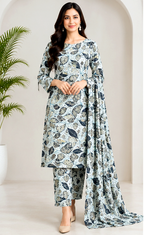 Blue & White Printed Khaddar 2-Piece Suit – Winter Collection