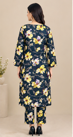 Teal Khaddar 2-Piece Suit with Yellow Floral Print – Winter Collection