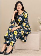 Teal Khaddar 2-Piece Suit with Yellow Floral Print – Winter Collection
