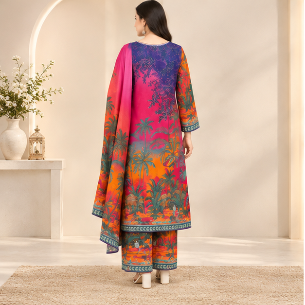Elegant Embroidered Formal 3-Piece Suit - back view