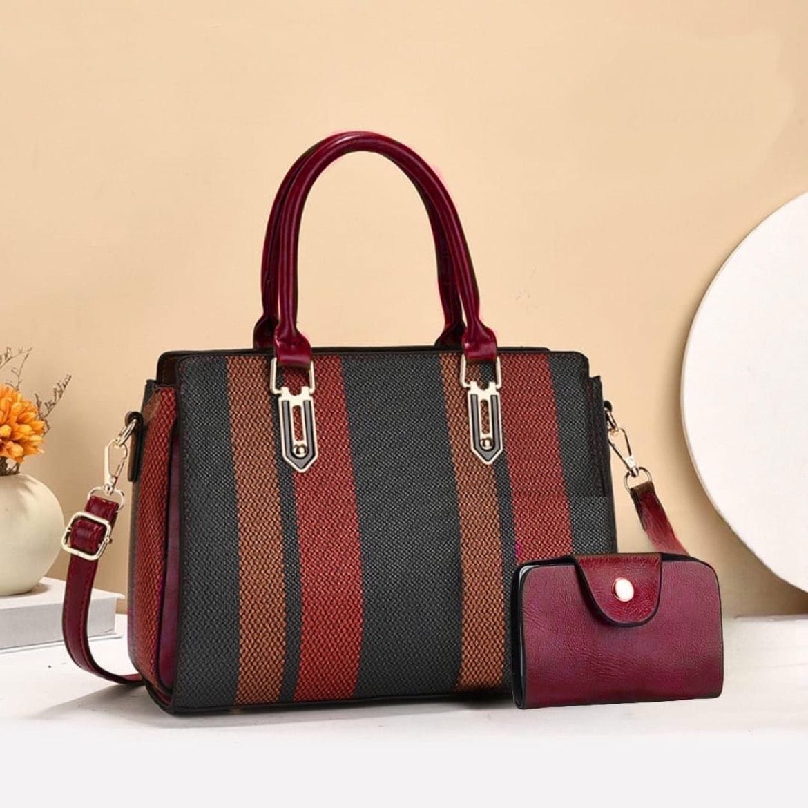 Women's elegant striped handbag