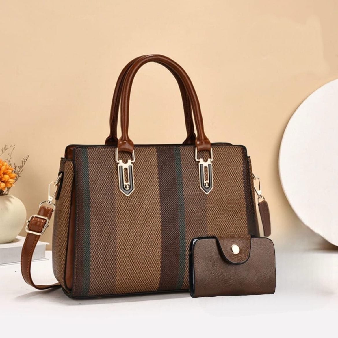 Women's elegant striped handbag