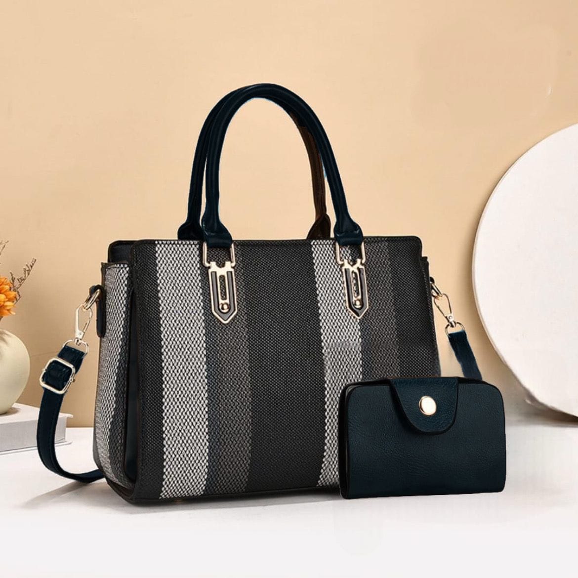 Women's elegant striped handbag