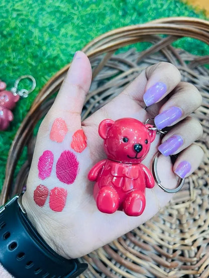 Cute Teddy Bear Key Chain Matte Lip gloss - pack of 6 Different Colors