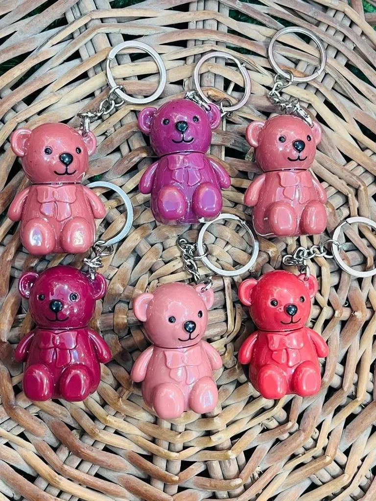 Cute Teddy Bear Key Chain Matte Lip gloss - pack of 6 Different Colors