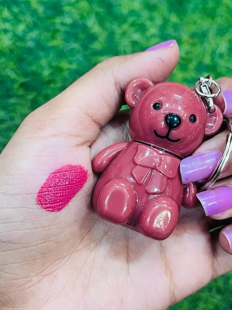 Cute Teddy Bear Key Chain Matte Lip gloss - pack of 6 Different Colors