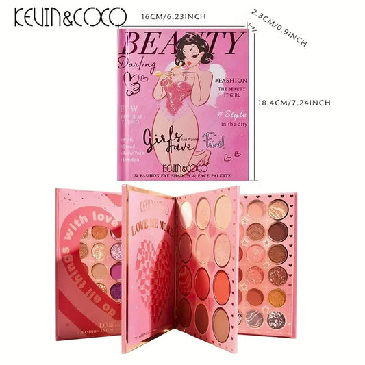 KEVIN & COCO 72 eyeshadow palette 6 highlighter 3 blusher 3 contour + eyebrow powder