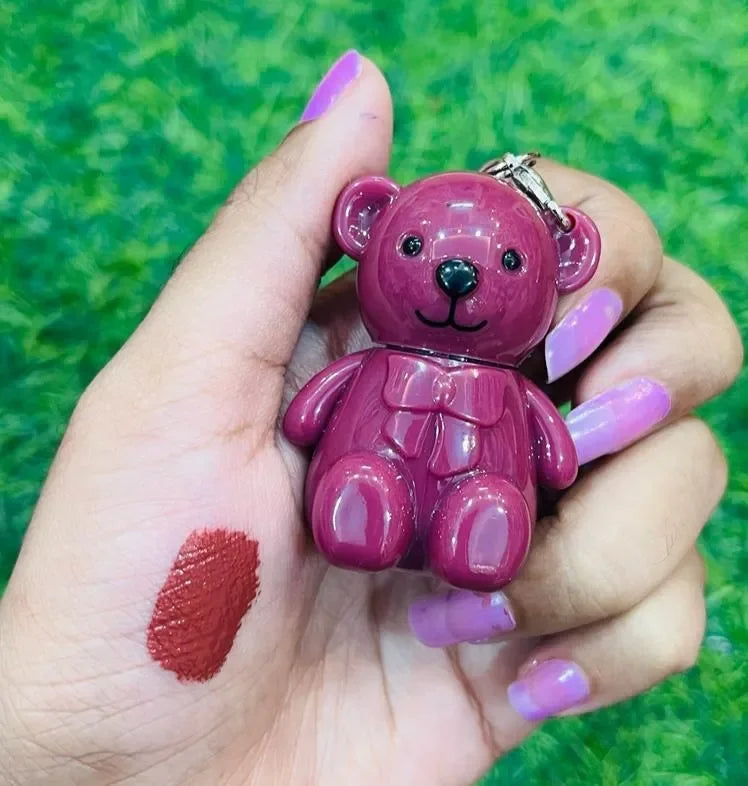 Cute Teddy Bear Key Chain Matte Lip gloss - pack of 6 Different Colors