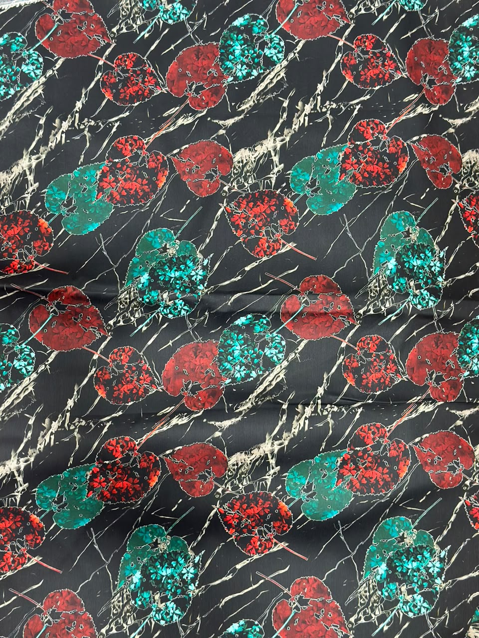 Black Khaddar 2-Piece Suit with Red &amp; Teal Mosaic Print – Winter Collection