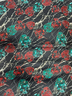 Black Khaddar 2-Piece Suit with Red &amp; Teal Mosaic Print – Winter Collection