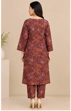 Brown Floral Printed Khaddar 2-Piece Suit – Winter Collection
