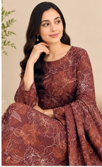 Brown Floral Printed Khaddar 2-Piece Suit – Winter Collection