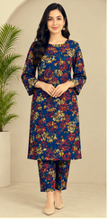 Navy Blue Floral Printed Khaddar 2-Piece Suit – Winter Collection
