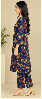 Navy Blue Floral Printed Khaddar 2-Piece Suit – Winter Collection