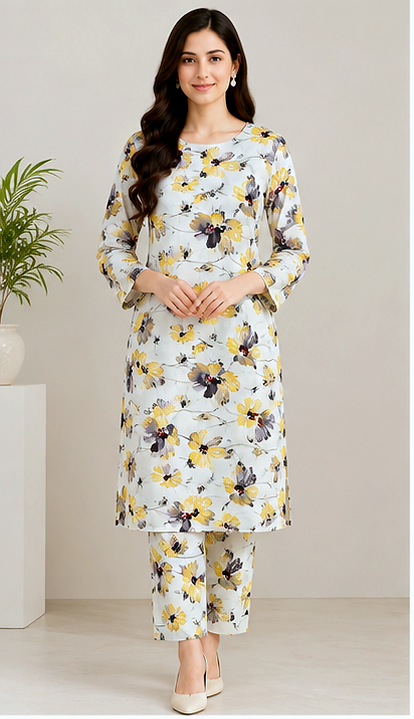 Yellow Floral  Khaddar Printed 2-Piece Suit – Winter Collection