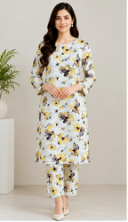 Yellow Floral  Khaddar Printed 2-Piece Suit – Winter Collection