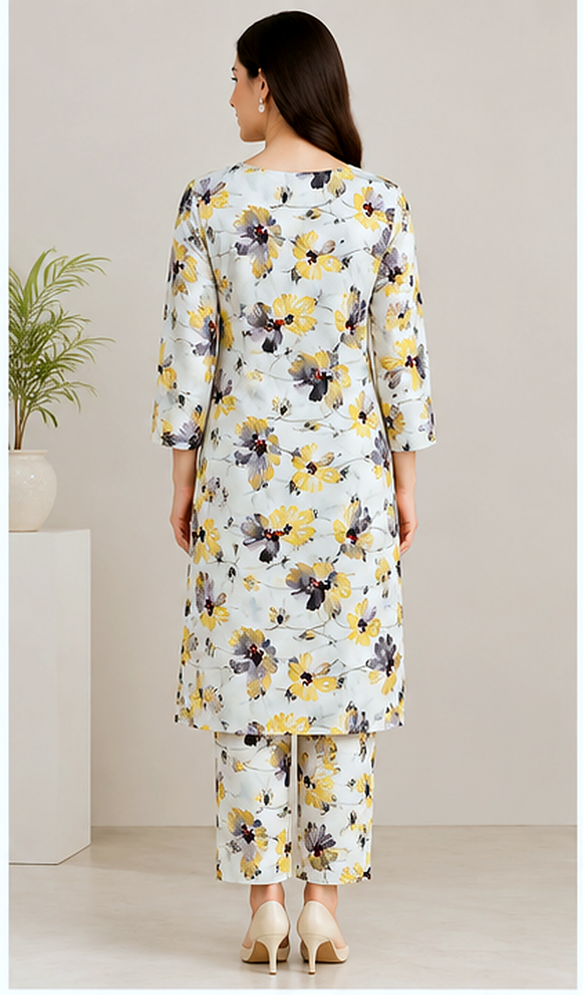 Yellow Floral  Khaddar Printed 2-Piece Suit – Winter Collection