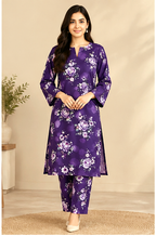 Purple Floral Printed Khaddar 2-Piece Suit – Winter Collection