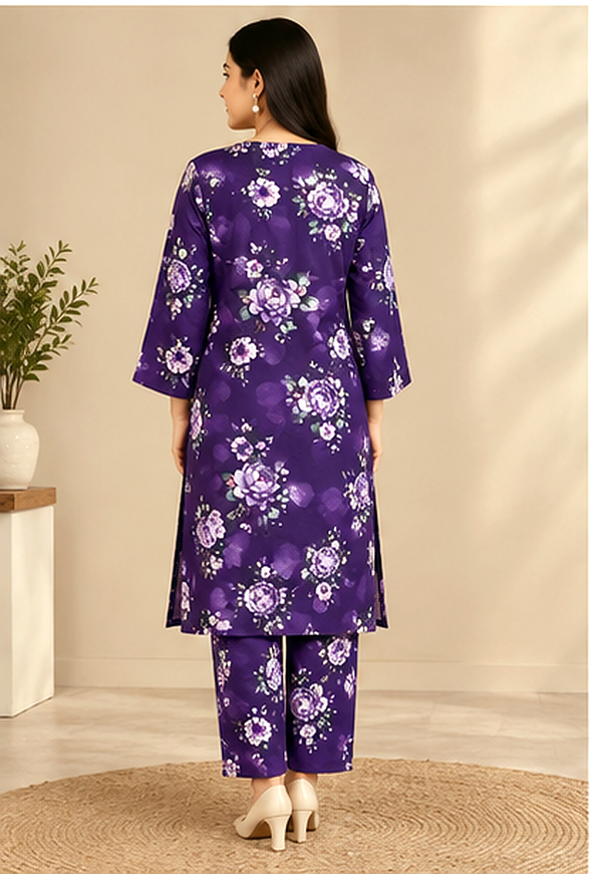Purple Floral Printed Khaddar 2-Piece Suit – Winter Collection