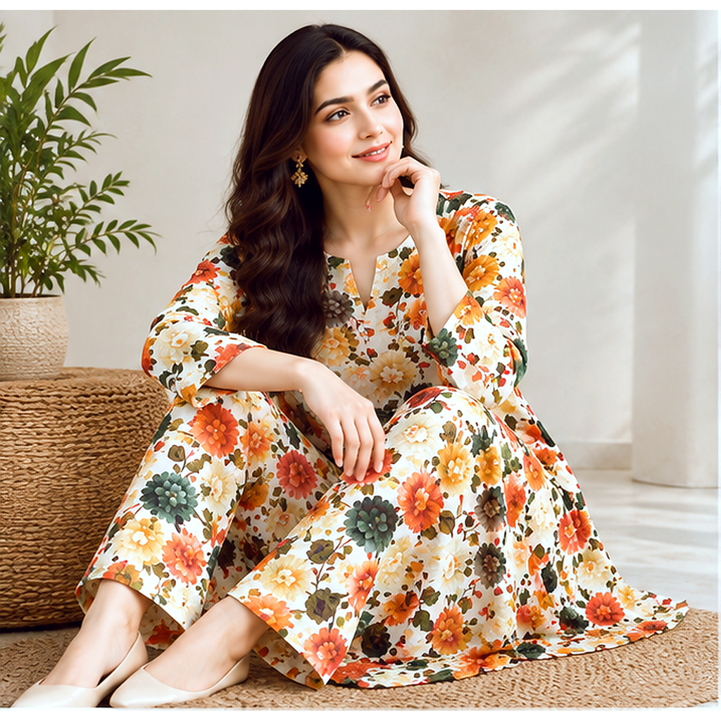 Yellow Floral  Khaddar Printed 2-Piece Suit – Winter Collection (Copy)