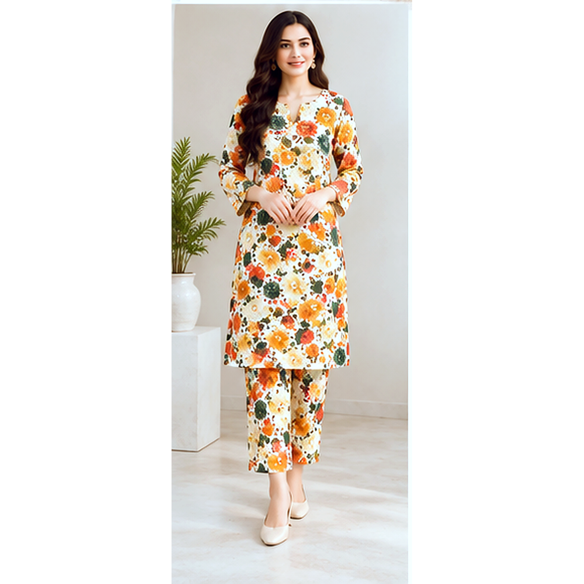 Yellow Floral  Khaddar Printed 2-Piece Suit – Winter Collection (Copy)