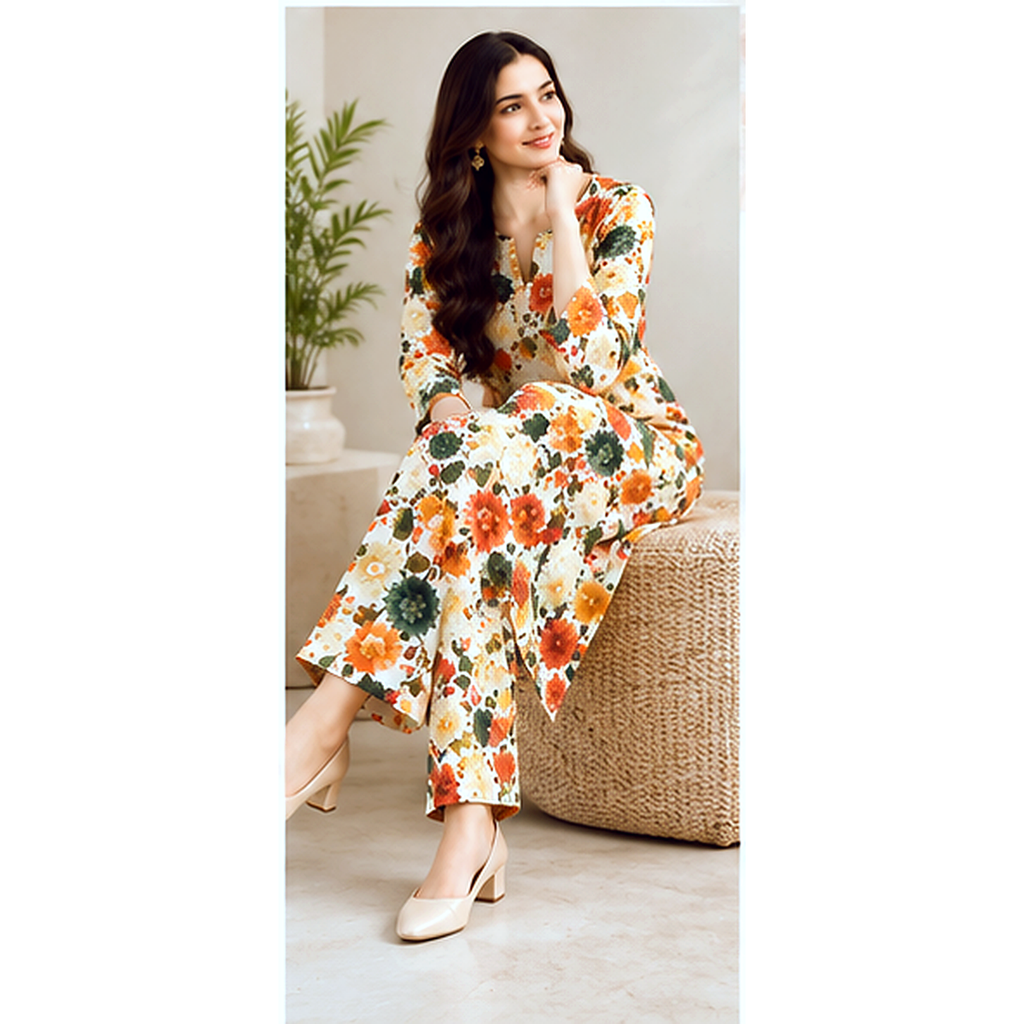 Yellow Floral  Khaddar Printed 2-Piece Suit – Winter Collection (Copy)