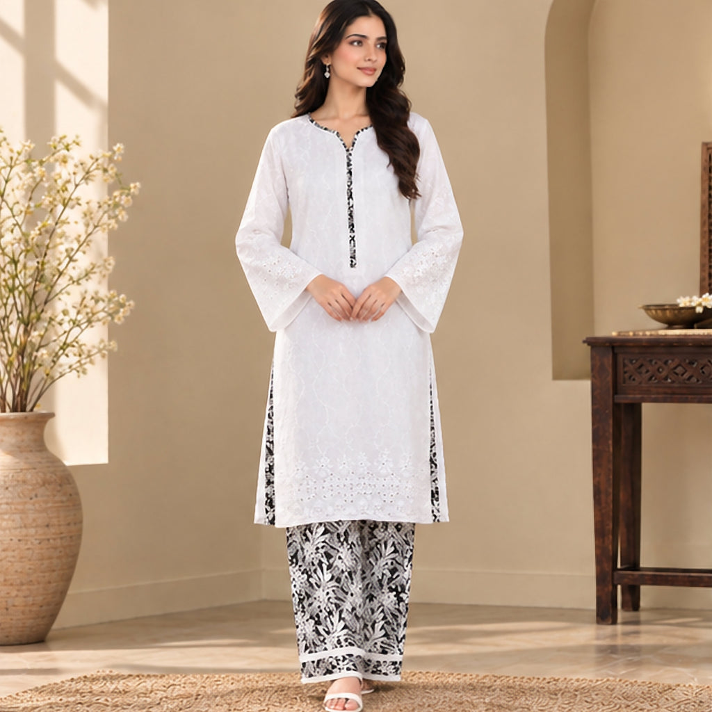 Lavender Embroidered Cotton 2-Piece Suit