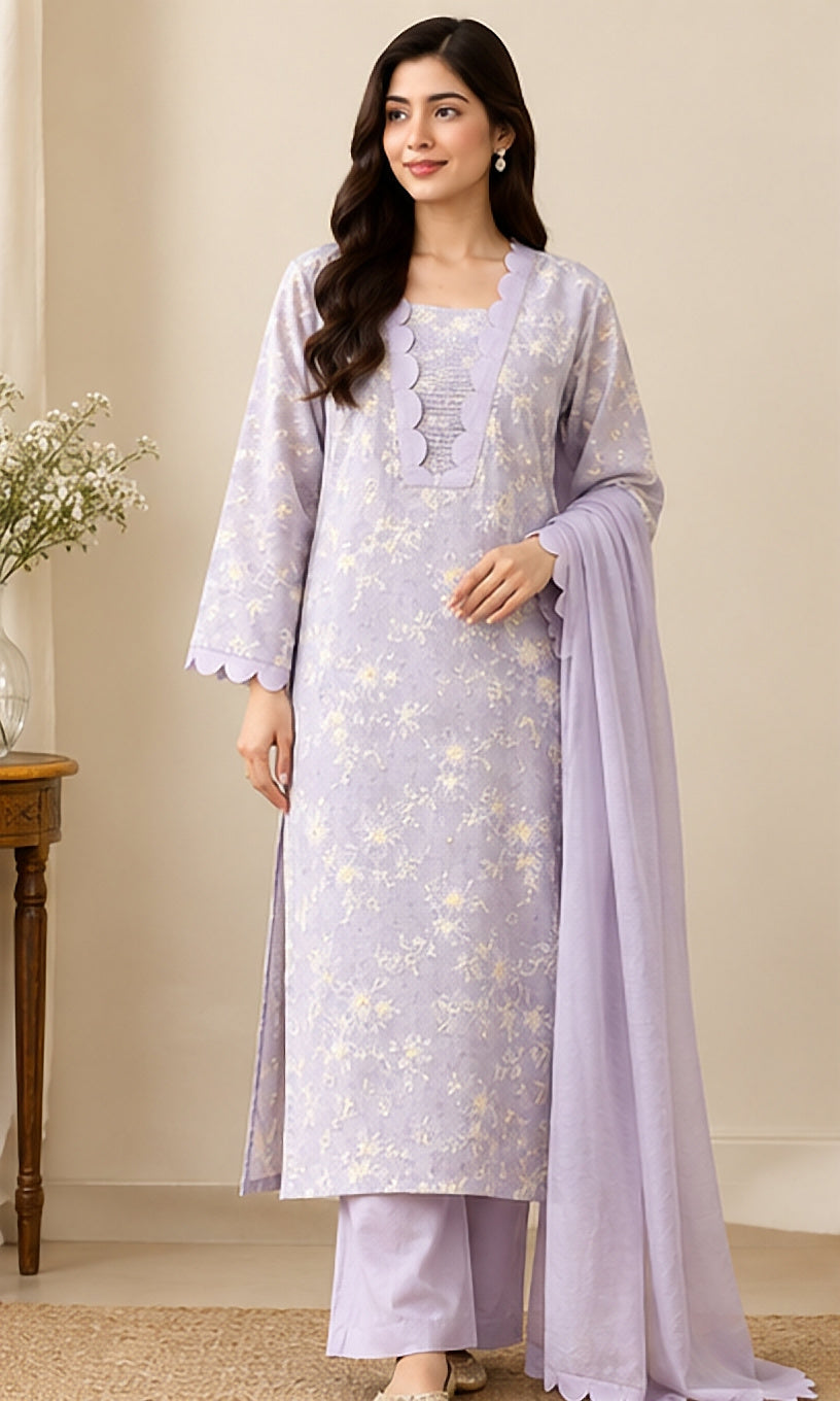 Lavender Embroidered Cotton 2-Piece Suit