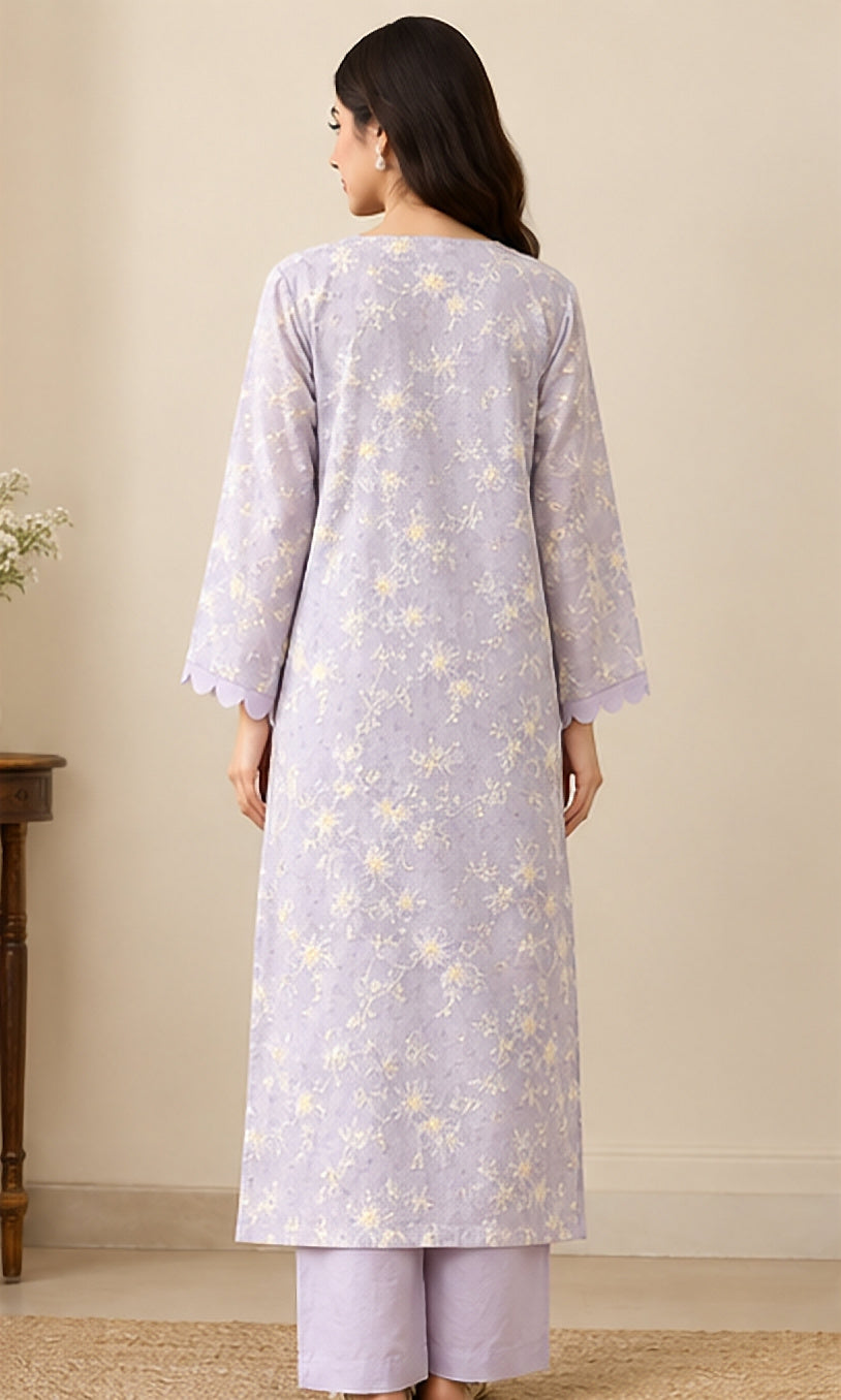 Lavender Embroidered Cotton 2-Piece Suit