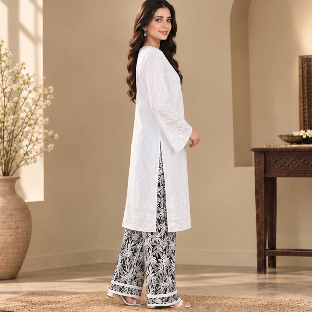 Lavender Embroidered Cotton 2-Piece Suit