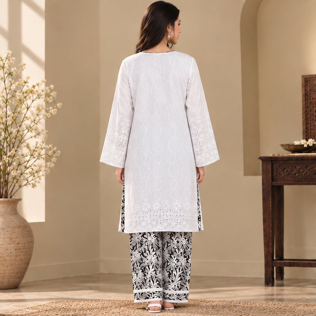 Lavender Embroidered Cotton 2-Piece Suit