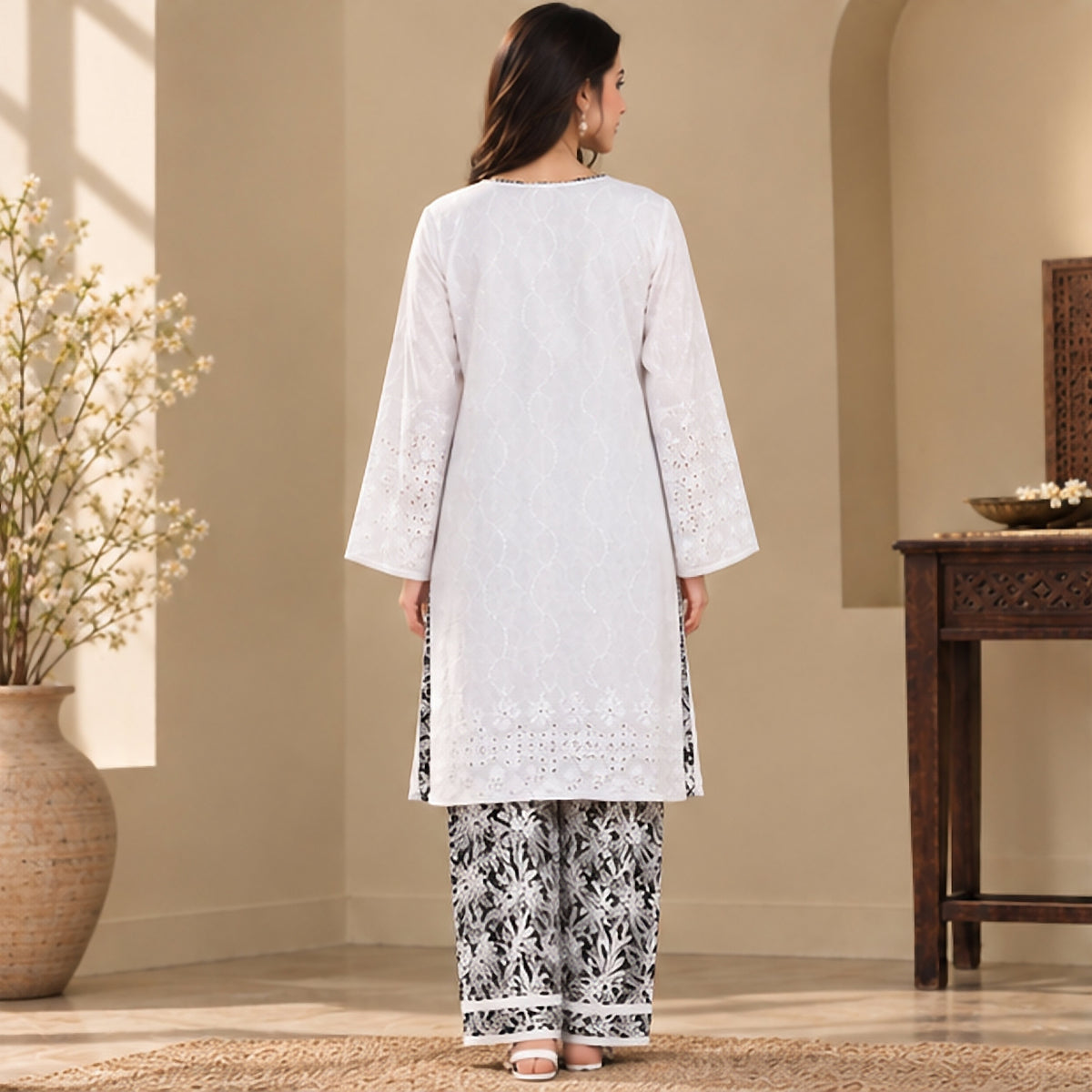 Lavender Embroidered Cotton 2-Piece Suit
