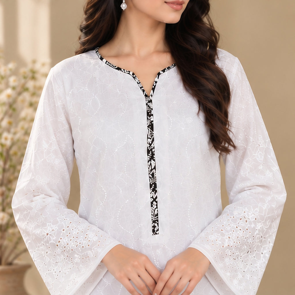 Lavender Embroidered Cotton 2-Piece Suit