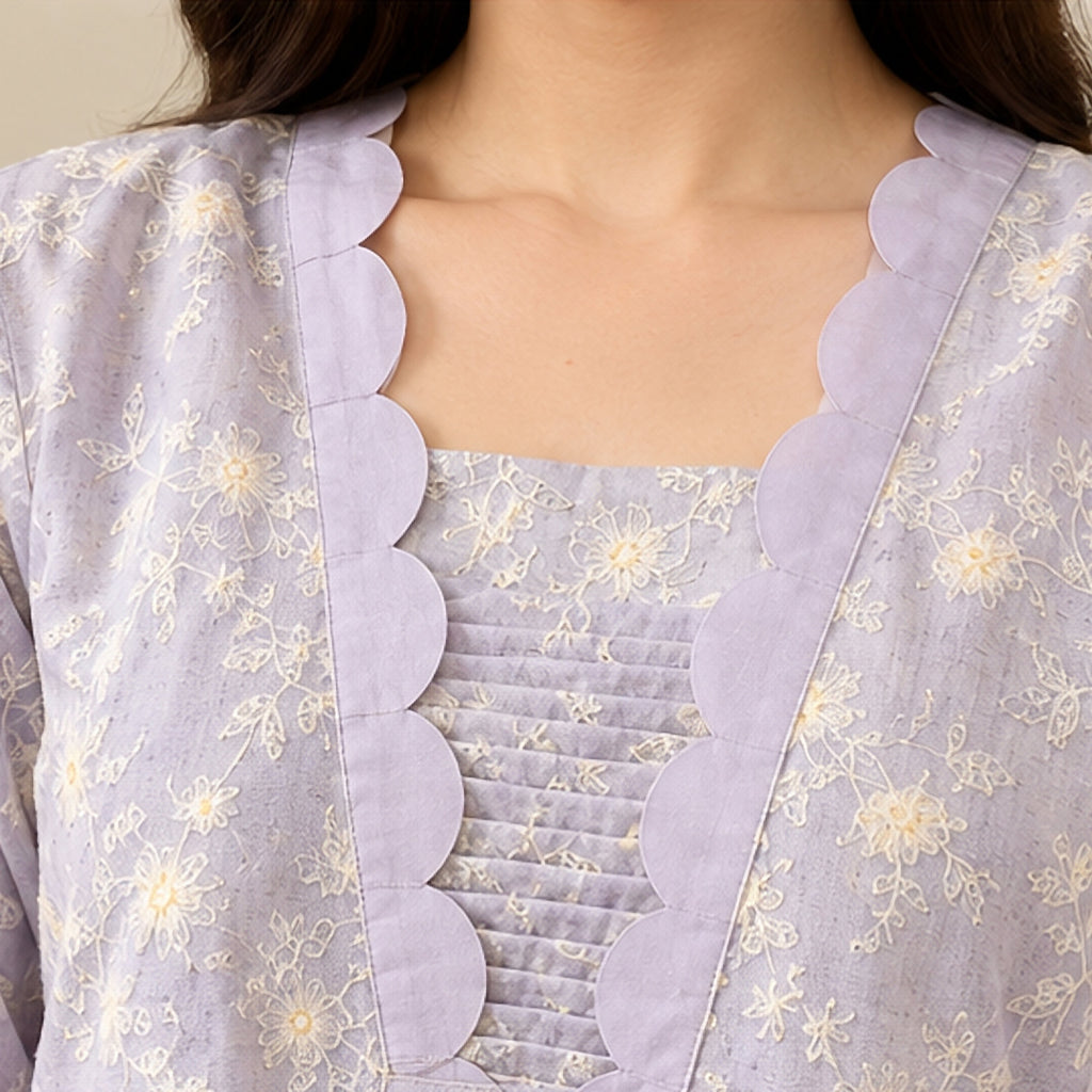 Lavender Embroidered Cotton 2-Piece Suit